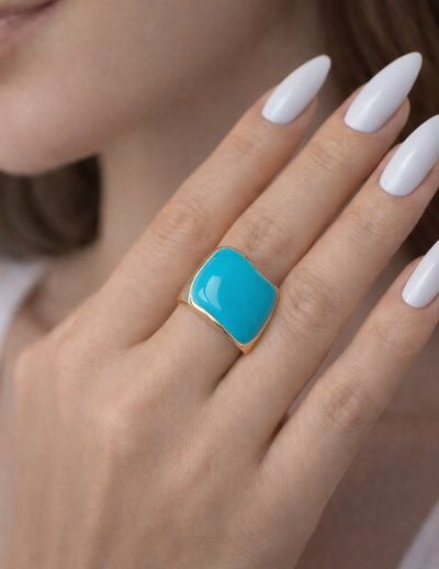 ✨ UShine.gr: Ατσάλινο δαχτυλίδι square με τιρκουάζ σμάλτο No 1463