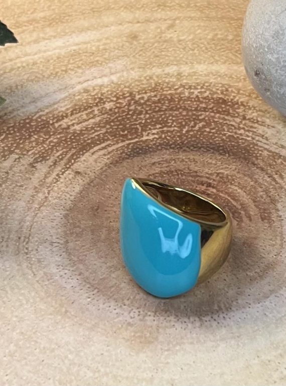 ✨ UShine.gr: Ατσάλινο δαχτυλίδι square με τιρκουάζ σμάλτο No 1463