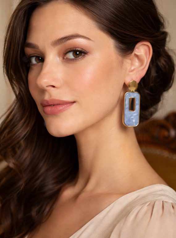 ✨ UShine.gr: Ατσάλινα σκουλαρίκια γεωμετρικά με μπλε enamel & χρυσές λεπτομέρειες No 1412