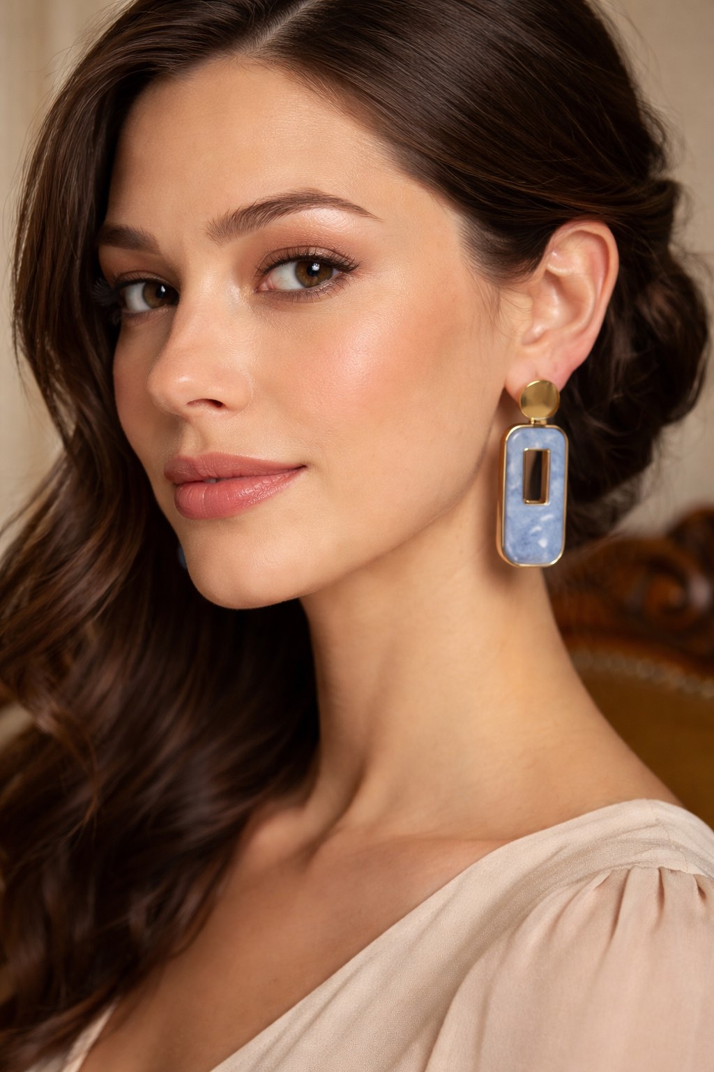 ✨ UShine.gr: Ατσάλινα σκουλαρίκια γεωμετρικά με μπλε enamel & χρυσές λεπτομέρειες No 1412