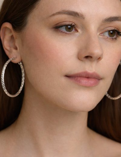 ✨ UShine.gr: Μεγάλοι Ατσάλινοι Κρίκοι με Ανάγλυφη Υφή No 6007