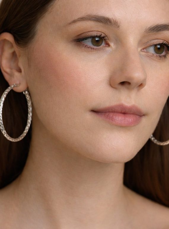 ✨ UShine.gr: Μεγάλοι Ατσάλινοι Κρίκοι με Ανάγλυφη Υφή No 6007