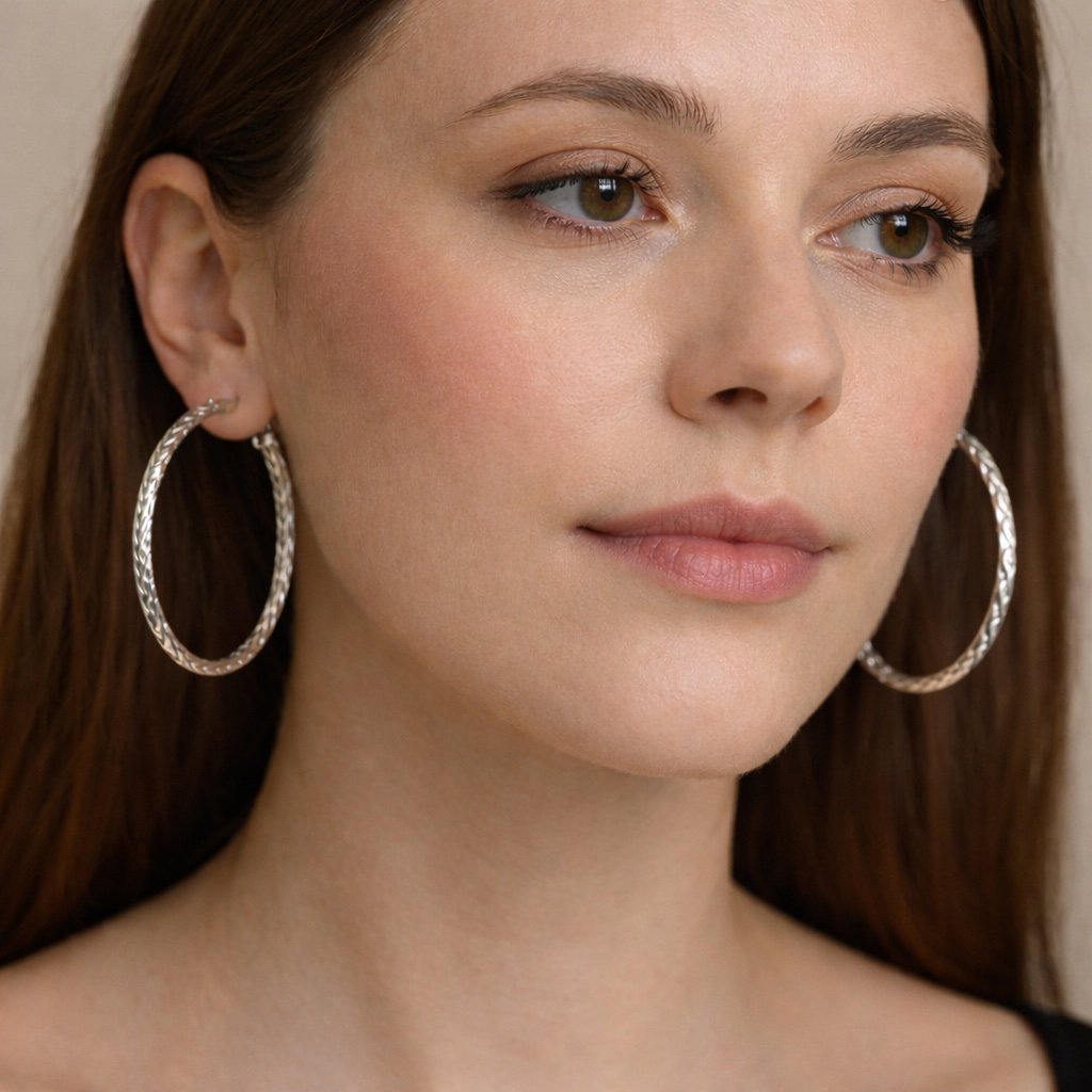 ✨ UShine.gr: Μεγάλοι Ατσάλινοι Κρίκοι με Ανάγλυφη Υφή No 6007