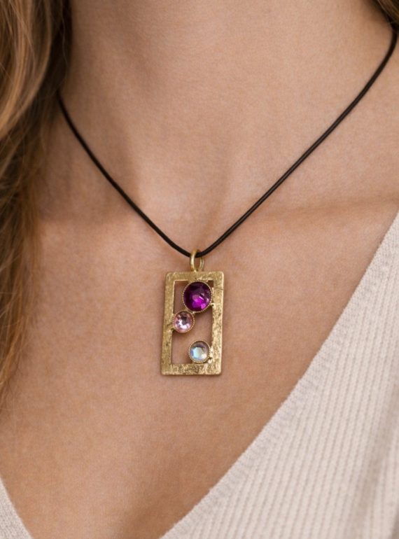 ✨ UShine.gr: Χειροποίητο Κολιέ Γεωμετρικό με Κρύσταλλα No 8003