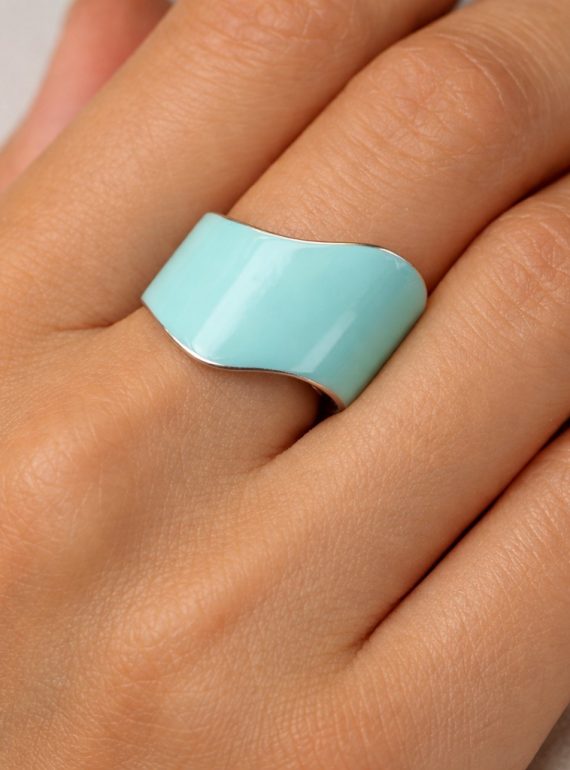 ✨ UShine.gr: Ατσάλινο Δαχτυλίδι με Κυματιστό Σχέδιο σε Γαλάζιο Σμάλτο No 3003