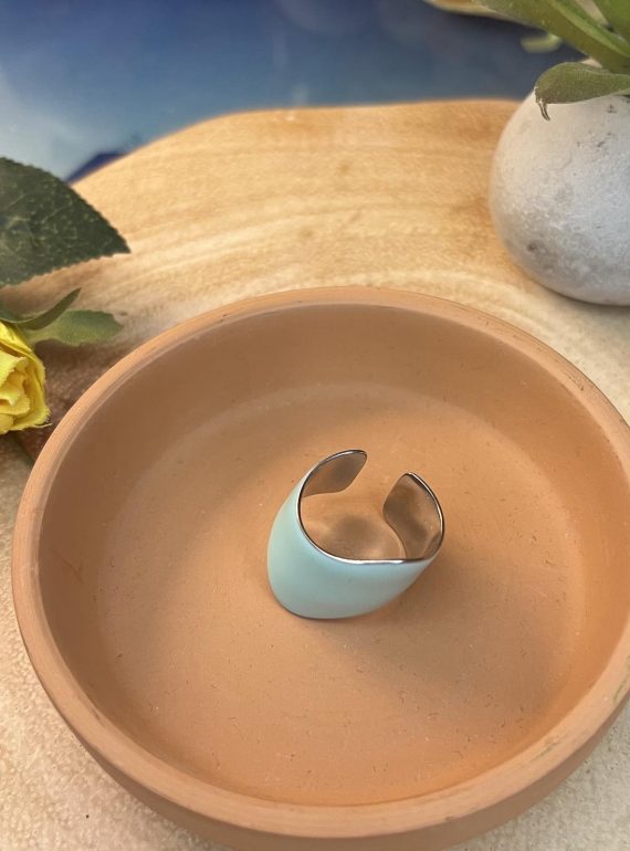 ✨ UShine.gr: Ατσάλινο Δαχτυλίδι με Κυματιστό Σχέδιο σε Γαλάζιο Σμάλτο No 3003