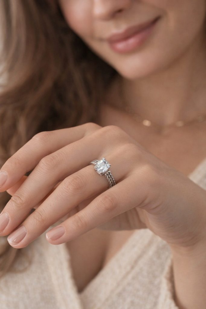 ✨ UShine.gr: Ατσάλινο Δαχτυλίδι Solitaire με Πλεκτή Βάση & Ζιργκόν No 3004