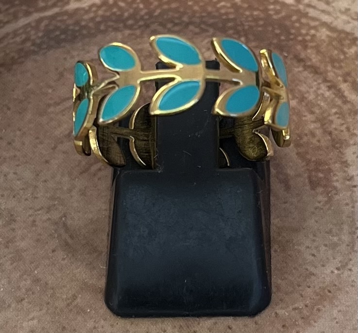 ✨ UShine.gr:Ατσάλινο Δαχτυλίδι Φύλλα με Τυρκουάζ Σμάλτο No 3005