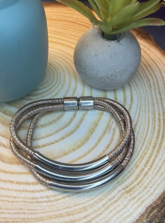 ✨ UShine.gr: Ατσάλινο βραχιόλι τριπλό σε ασημί & ροζ χρυσό τόνο No 1505