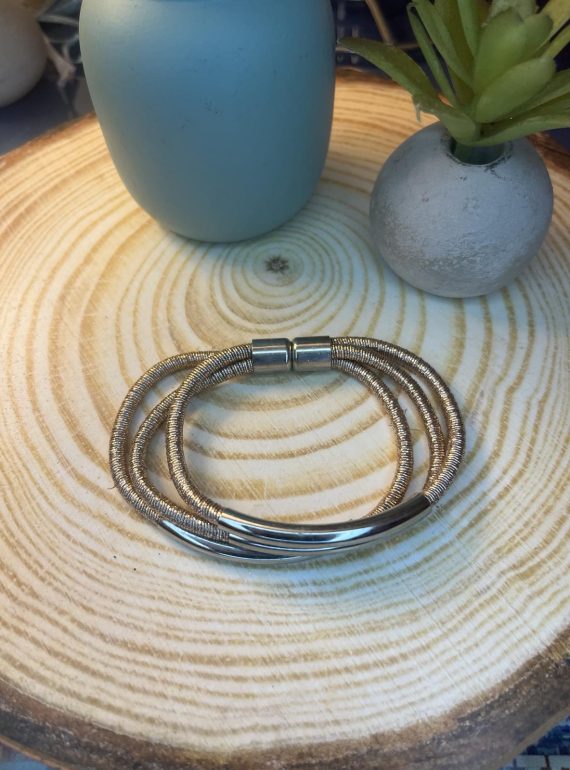 ✨ UShine.gr: Ατσάλινο βραχιόλι τριπλό σε ασημί & ροζ χρυσό τόνο No 1505