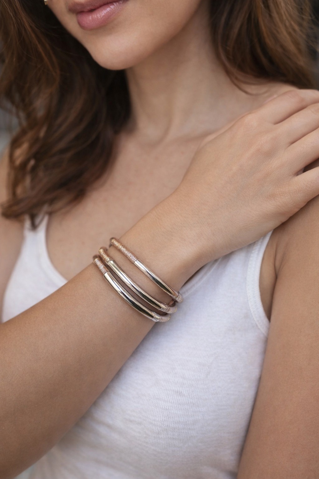 ✨ UShine.gr: Ατσάλινο βραχιόλι τριπλό σε ασημί & ροζ χρυσό τόνο No 1505