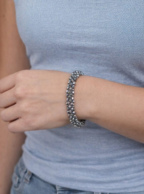 ✨ UShine.gr: Ελαστικό βραχιόλι με γκρι πολυγωνικές χάντρες υψηλής λάμψης No 1507