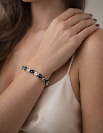 ✨ UShine.gr: Χειροποίητο βραχιόλι με στρογγυλά κρύσταλλα σε ασπρόμαυρο συνδυασμό No 1509