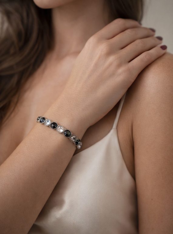 ✨ UShine.gr: Χειροποίητο βραχιόλι με στρογγυλά κρύσταλλα σε ασπρόμαυρο συνδυασμό No 1509