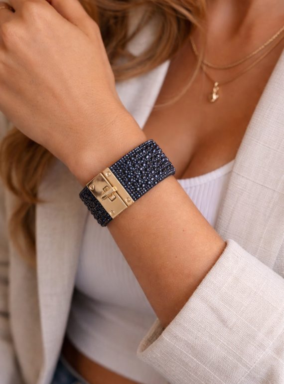 ✨ UShine.gr: Luxury Statement Cuff με Μαύρα Κρύσταλλα & Χρυσό Κούμπωμα No 1510