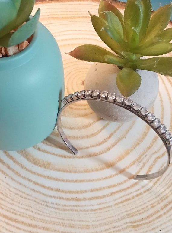 ✨ UShine.gr: Ατσάλινη Χειροπέδα με Λευκά Ζιργκόν – Διαχρονική Λάμψη No 1516