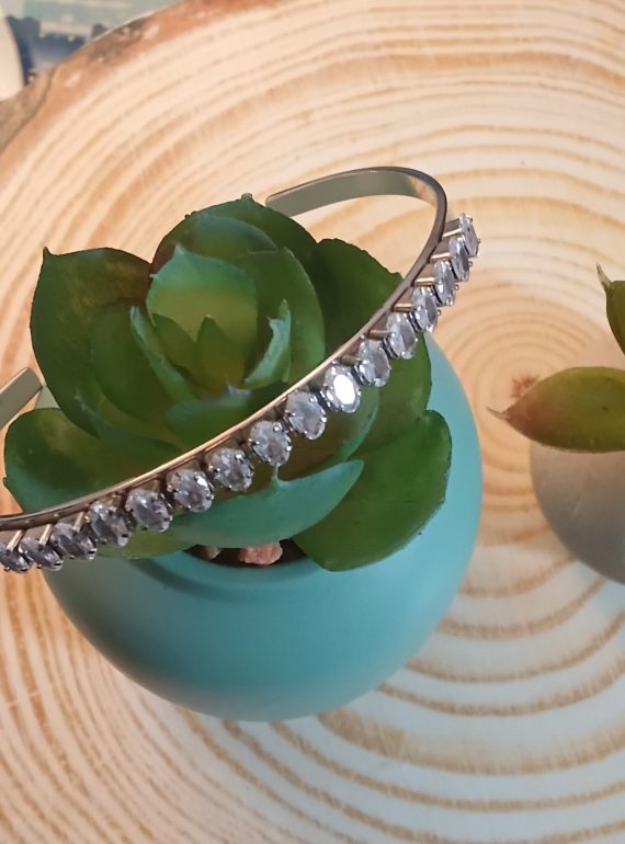 ✨ UShine.gr: Ατσάλινη Χειροπέδα με Λευκά Ζιργκόν – Διαχρονική Λάμψη No 1516