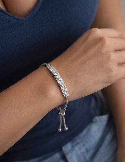 ✨ UShine.gr: Ατσάλινο Βραχιόλι Μακραμέ με Μπάρα Στρας No 1519