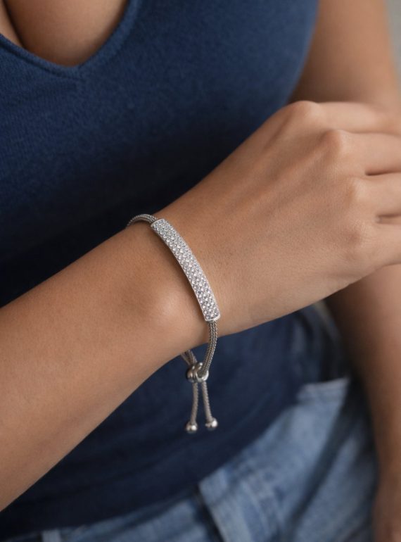 ✨ UShine.gr: Ατσάλινο Βραχιόλι Μακραμέ με Μπάρα Στρας No 1519