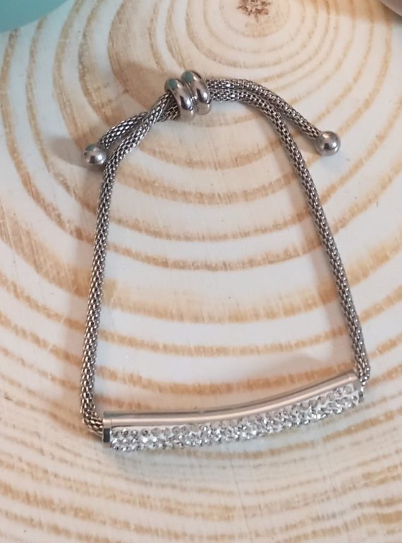 ✨ UShine.gr: Ατσάλινο Βραχιόλι Μακραμέ με Μπάρα Στρας No 1519