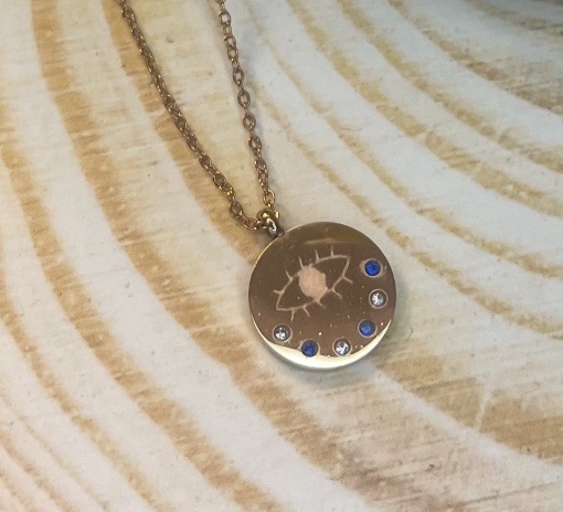 ✨ UShine.gr: Ατσάλινο κολιέ μάτι με μπλε & λευκές πέτρες  No 1470