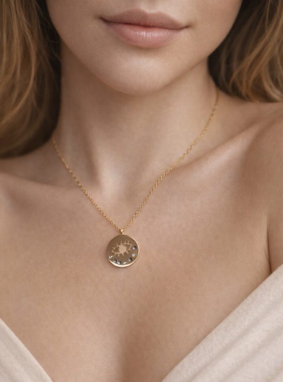 ✨ UShine.gr: Ατσάλινο κολιέ μάτι με μπλε & λευκές πέτρες No 1470