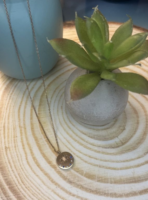 ✨ UShine.gr: Ατσάλινο κολιέ μάτι με μπλε & λευκές πέτρες No 1470