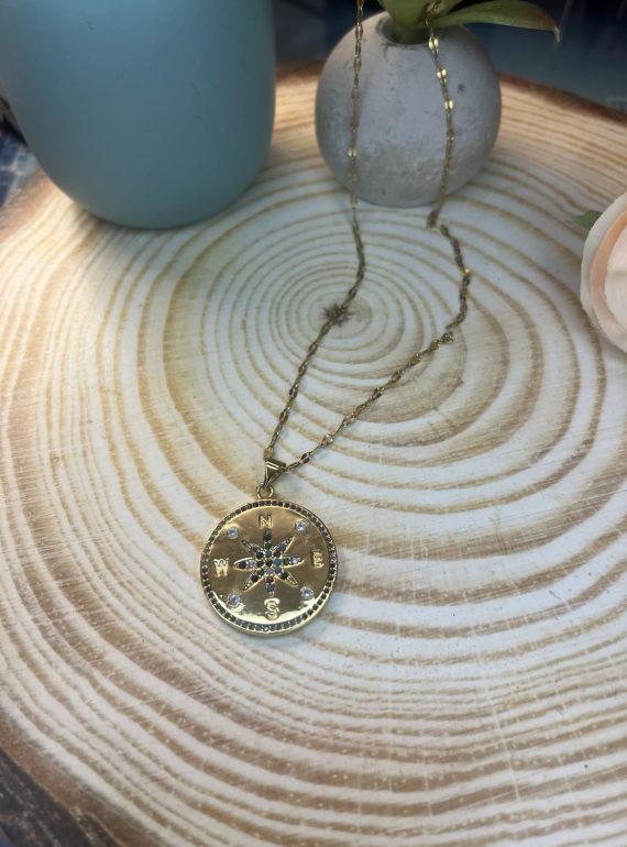 ✨ UShine.gr: Ατσάλινο κολιέ πυξίδα με πολύχρωμες πέτρες No 1471