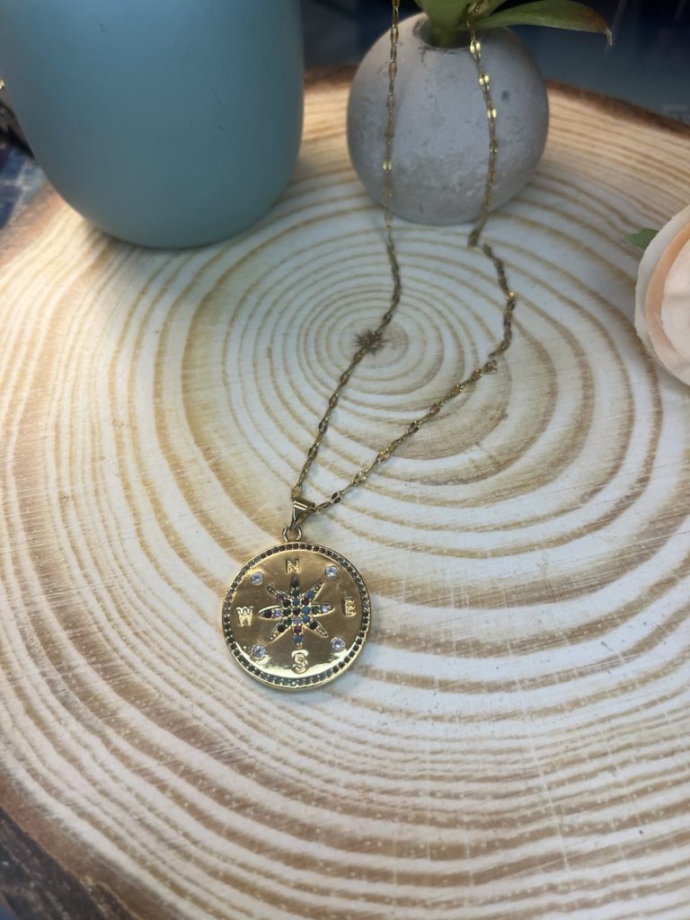 ✨ UShine.gr: Ατσάλινο κολιέ πυξίδα με πολύχρωμες πέτρες No 1471