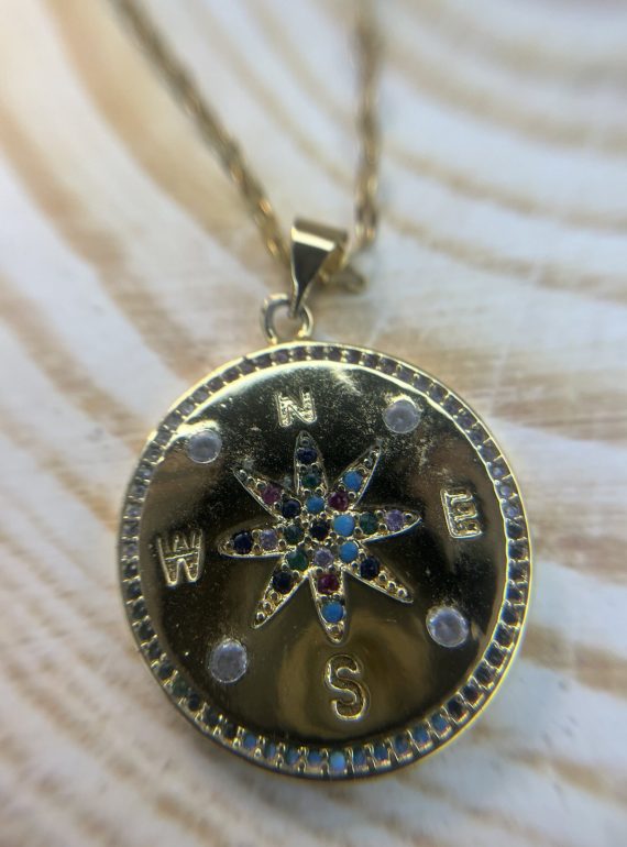 ✨ UShine.gr: Ατσάλινο κολιέ πυξίδα με πολύχρωμες πέτρες No 1471