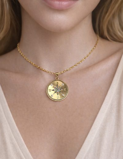 ✨ UShine.gr: Ατσάλινο κολιέ πυξίδα με πολύχρωμες πέτρες  No 1471