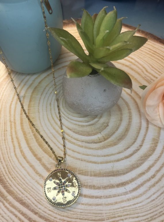 ✨ UShine.gr: Ατσάλινο κολιέ πυξίδα με πολύχρωμες πέτρες No 1471