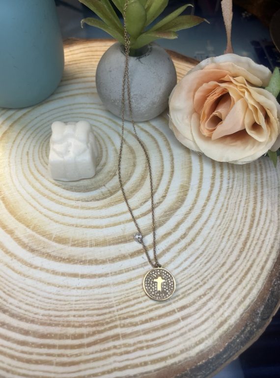 ✨ UShine.gr: Ατσάλινο κολιέ με σταυρό & λαμπερές πέτρες No 1474