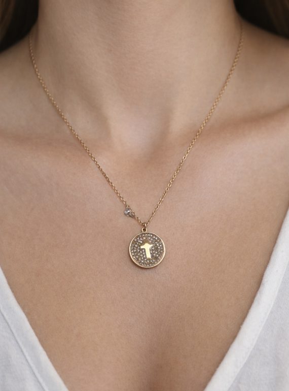 ✨ UShine.gr: Ατσάλινο κολιέ με σταυρό & λαμπερές πέτρες No 1474