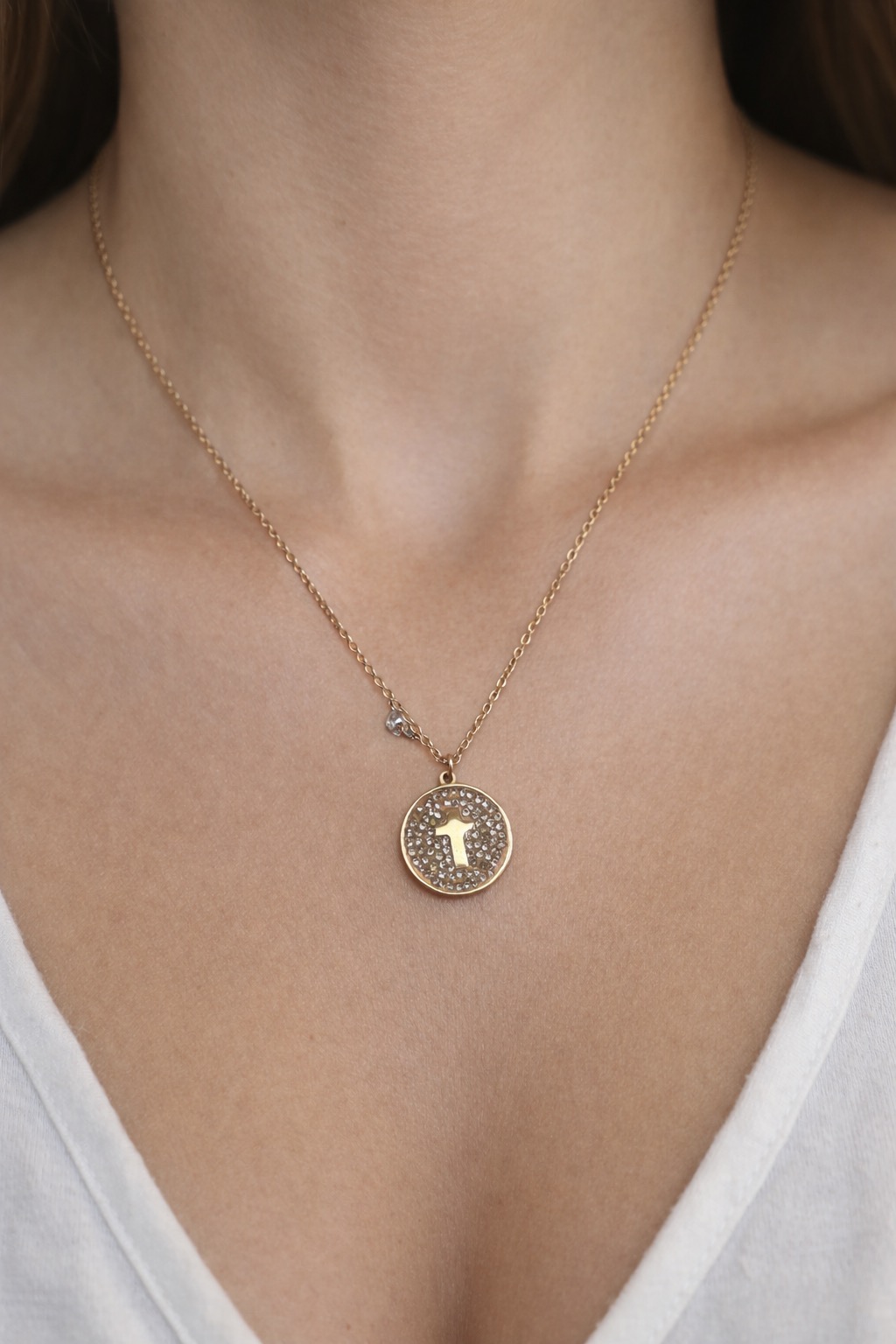 ✨ UShine.gr: Ατσάλινο κολιέ με σταυρό & λαμπερές πέτρες No 1474