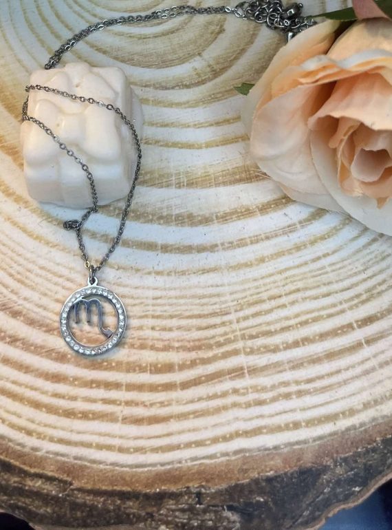 ✨ UShine.gr: Ατσάλινο κολιέ ζώδιο Σκορπιός με στρας No 1475