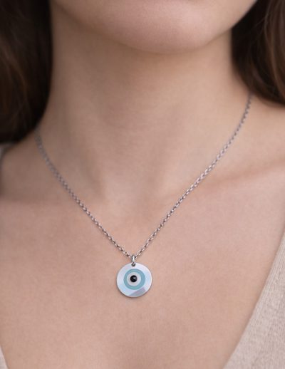 ✨ UShine.gr: Ατσάλινο κολιέ μάτι με σμάλτο No 1476