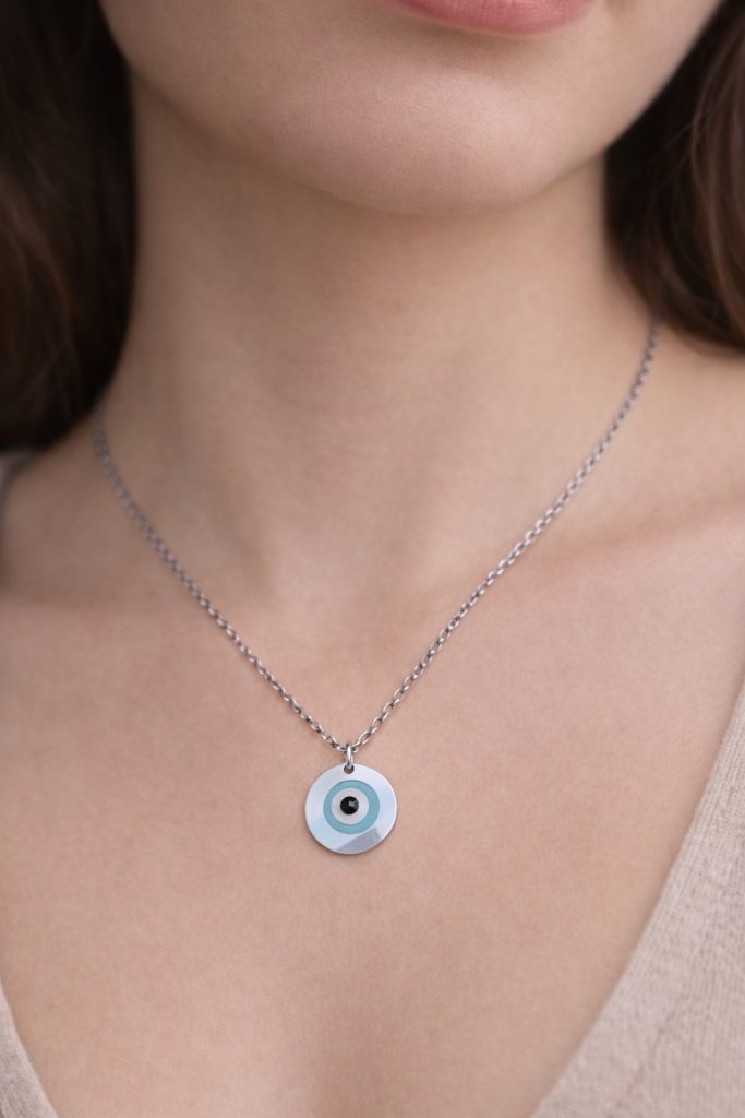 ✨ UShine.gr: Ατσάλινο κολιέ μάτι με σμάλτο No 1476