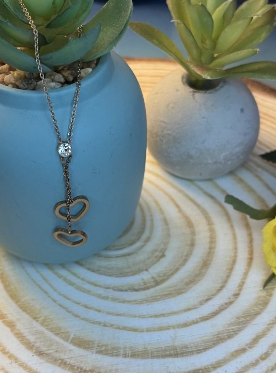 ✨ UShine.gr: Ατσάλινο κολιέ διπλή καρδιά με λαμπερή πέτρα  No 1477