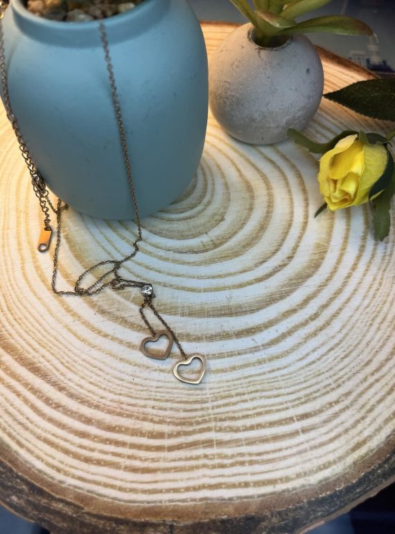 ✨ UShine.gr: Ατσάλινο κολιέ διπλή καρδιά με λαμπερή πέτρα  No 1477