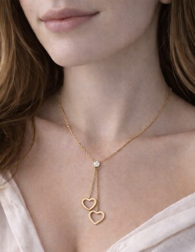 ✨ UShine.gr: Ατσάλινο κολιέ διπλή καρδιά με λαμπερή πέτρα  No 1477