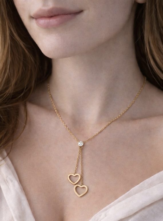 ✨ UShine.gr: Ατσάλινο κολιέ διπλή καρδιά με λαμπερή πέτρα  No 1477