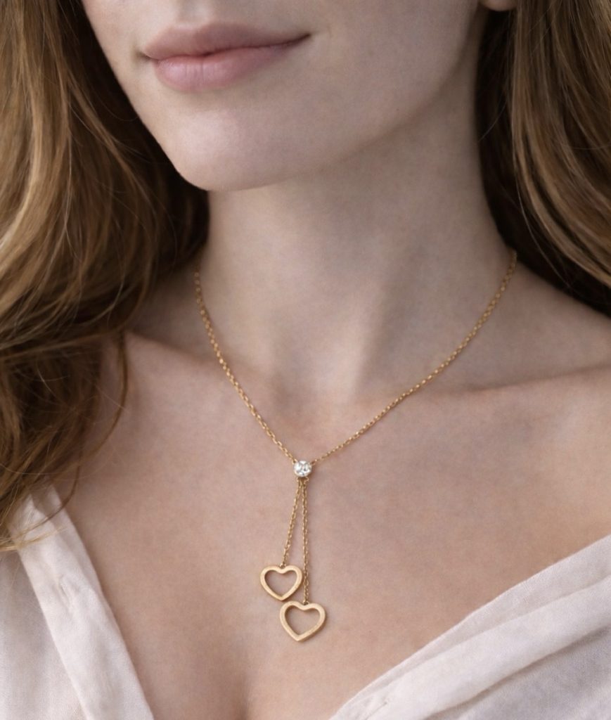 ✨ UShine.gr: Ατσάλινο κολιέ διπλή καρδιά με λαμπερή πέτρα  No 1477