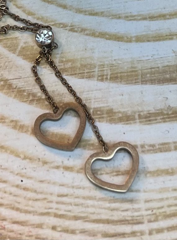 ✨ UShine.gr: Ατσάλινο κολιέ διπλή καρδιά με λαμπερή πέτρα  No 1477