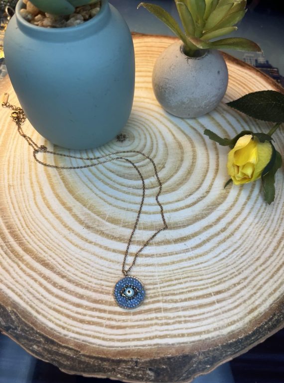 ✨ UShine.gr: Ατσάλινο κολιέ «Μάτι» με μπλε κρυστάλλους & χρυσό τόνο No 1478