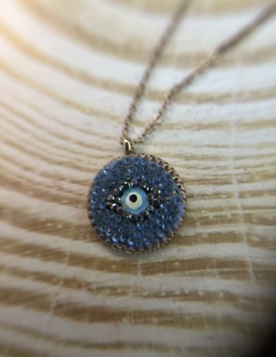 ✨ UShine.gr: Ατσάλινο κολιέ «Μάτι» με μπλε κρυστάλλους & χρυσό τόνο No 1478
