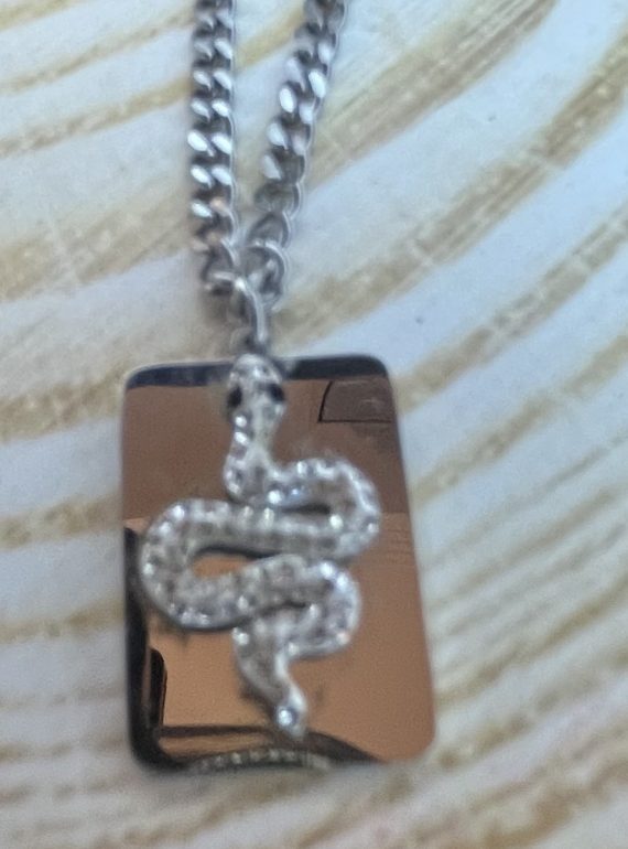 ✨ UShine.gr: Ατσάλινο κολιέ με ανάγλυφο φίδι & λαμπερές λεπτομέρειες No 1481