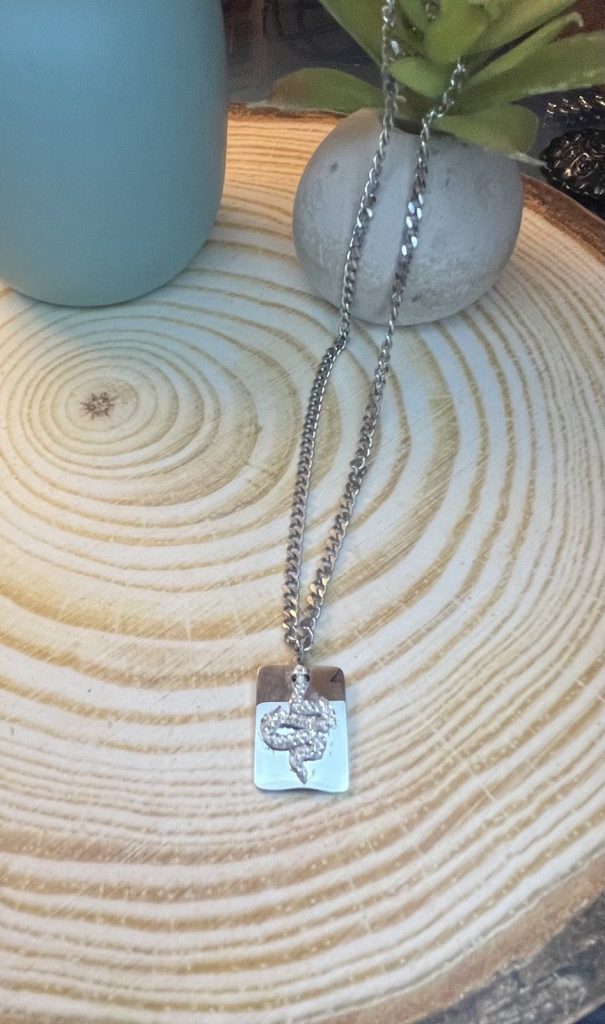 ✨ UShine.gr: Ατσάλινο κολιέ με ανάγλυφο φίδι & λαμπερές λεπτομέρειες No 1481