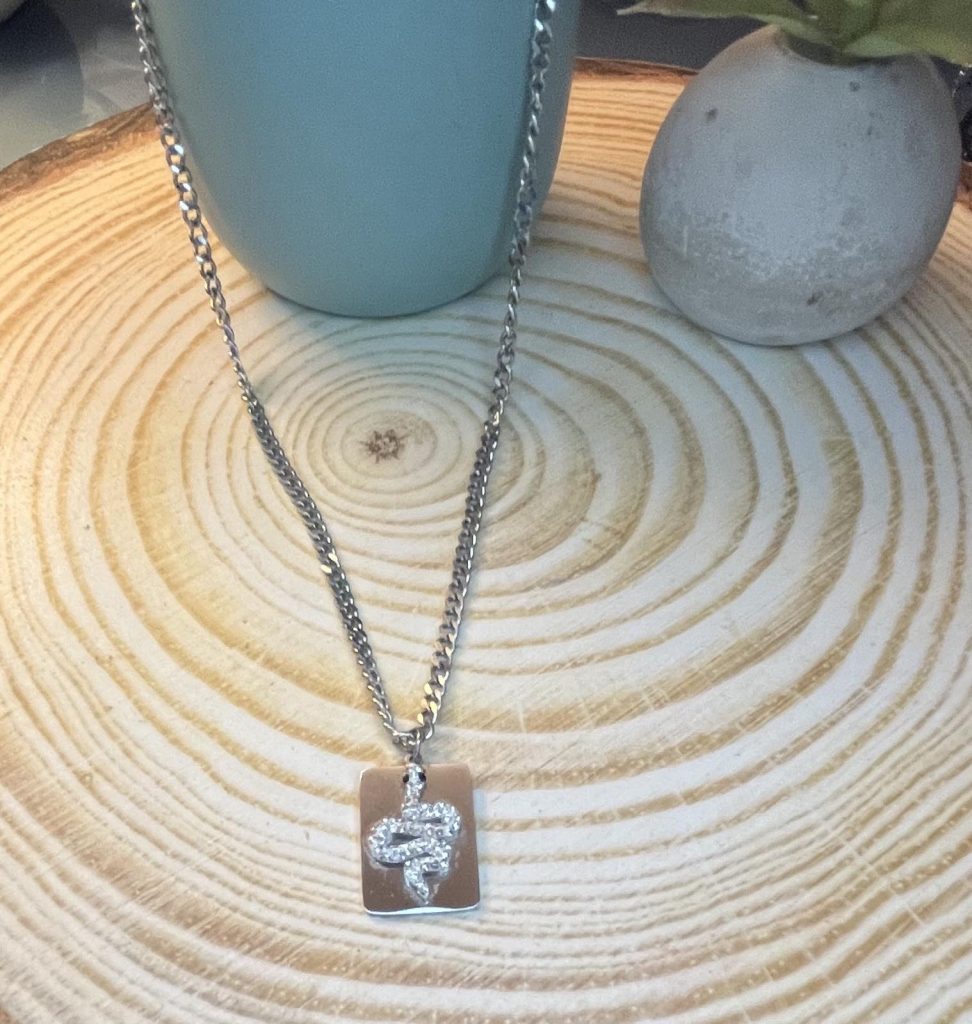 ✨ UShine.gr: Ατσάλινο κολιέ με ανάγλυφο φίδι & λαμπερές λεπτομέρειες No 1481