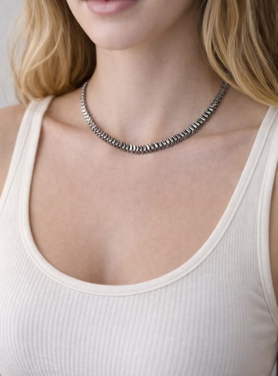 ✨ UShine.gr: Ατσάλινο κολιέ με γεωμετρική αρθρωτή υφή No 1483